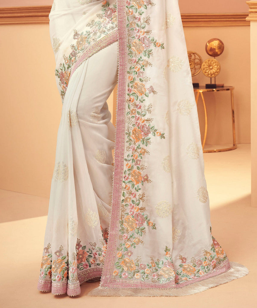 Champagne Pink Designer Embroidered Silk Wedding Saree-Saira's Boutique