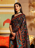 Charcoal Black Multicolor Designer Embroidered Silk Wedding Saree-Saira's Boutique