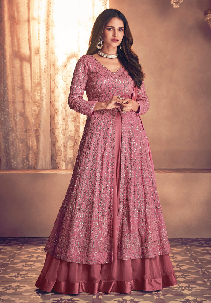 Charm Pink Designer Embroidered Wedding Lehenga Style Anarkali Suit-Saira's Boutique