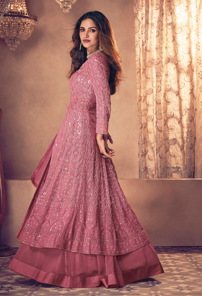Taffy Pink Angrakha Anarkali Suit online in USA | Free Shipping , Easy  Returns - Fledgling Wings