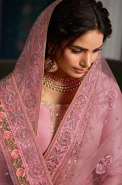 Charm Pink Designer Embroidered Wedding Silk Pant Suit-Saira's Boutique