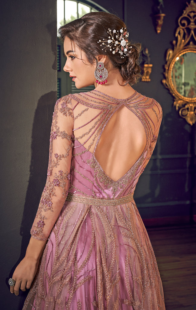 Charm Pink Designer Heavy Embroidered Net Wedding Anarkali Gown-Saira's Boutique
