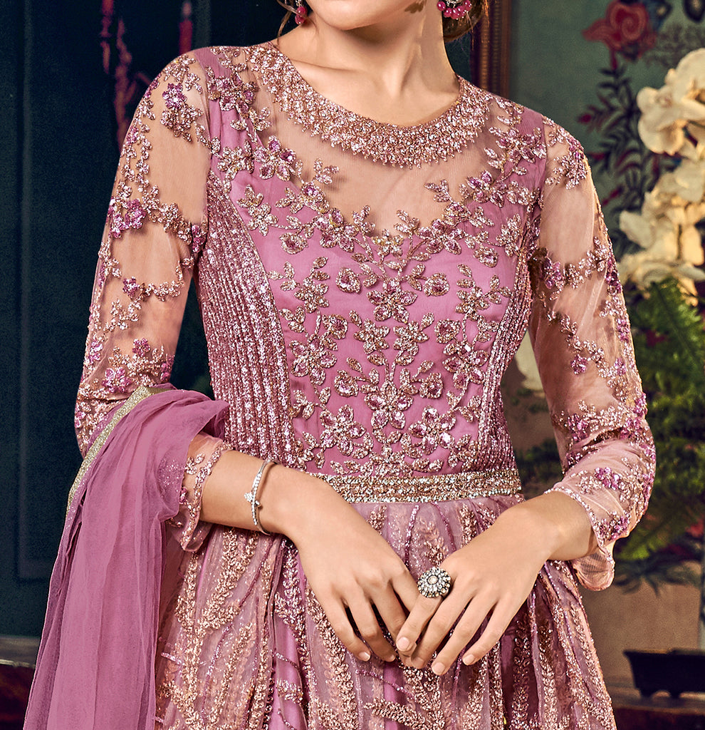RUDRAPRAYAG Net and Santoon Embroidered Anarkali Gown for Women | Semi  Stitched Gown for Women 2023 | Gown with Dupatta for Women Grey :  Amazon.in: Fashion
