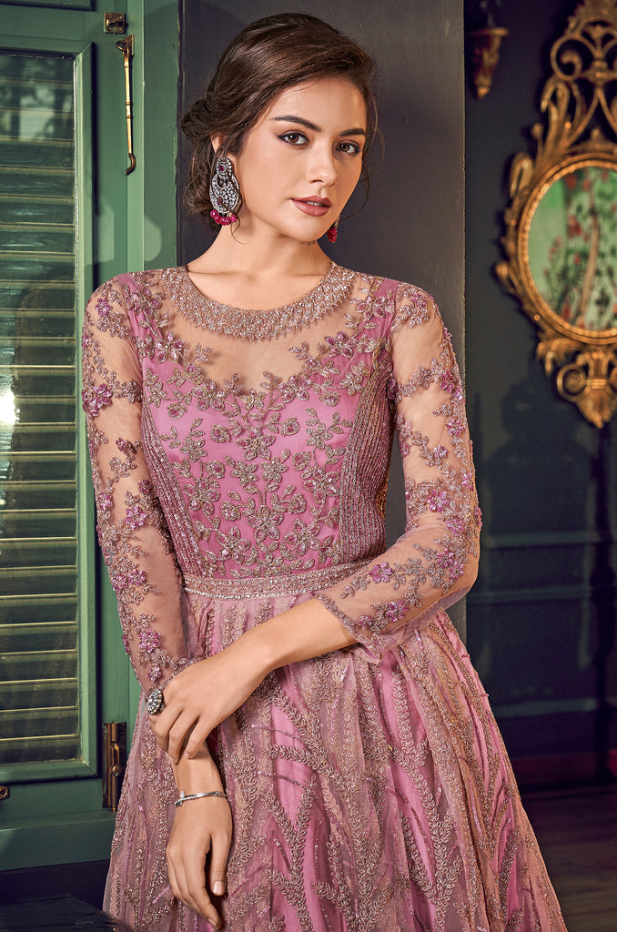 Georgette Net Fuchsia Pink Embroidered Anarkali / Gown – Heritage India  Fashions