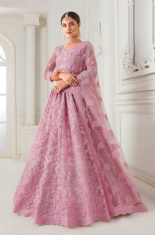 Magenta Pink Designer Heavy Embroidered Bridal Lehenga