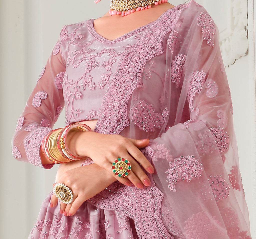 Cherry Blossom Pink Designer Heavy Embroidered Bridal Lehenga-Saira's Boutique