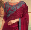 Claret Pink & Gray Designer Embroidered Silk Party Wear Saree-Saira's Boutique