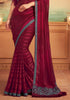 Claret Pink & Gray Designer Embroidered Silk Party Wear Saree-Saira's Boutique