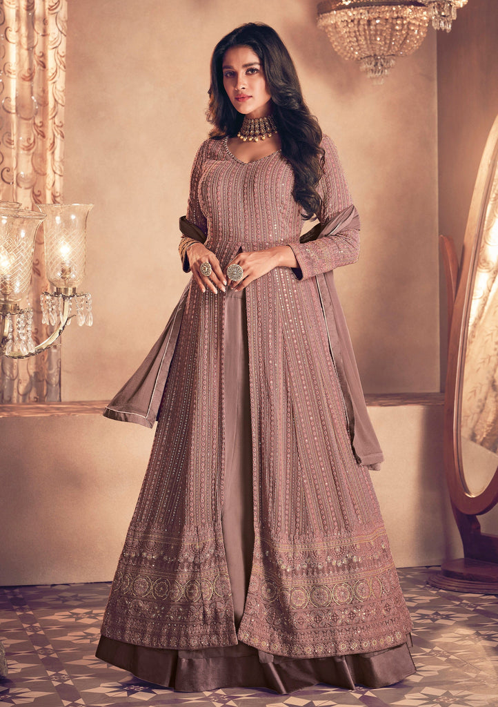 Copper Rose Designer Embroidered Wedding Lehenga Style Anarkali Suit-Saira's Boutique