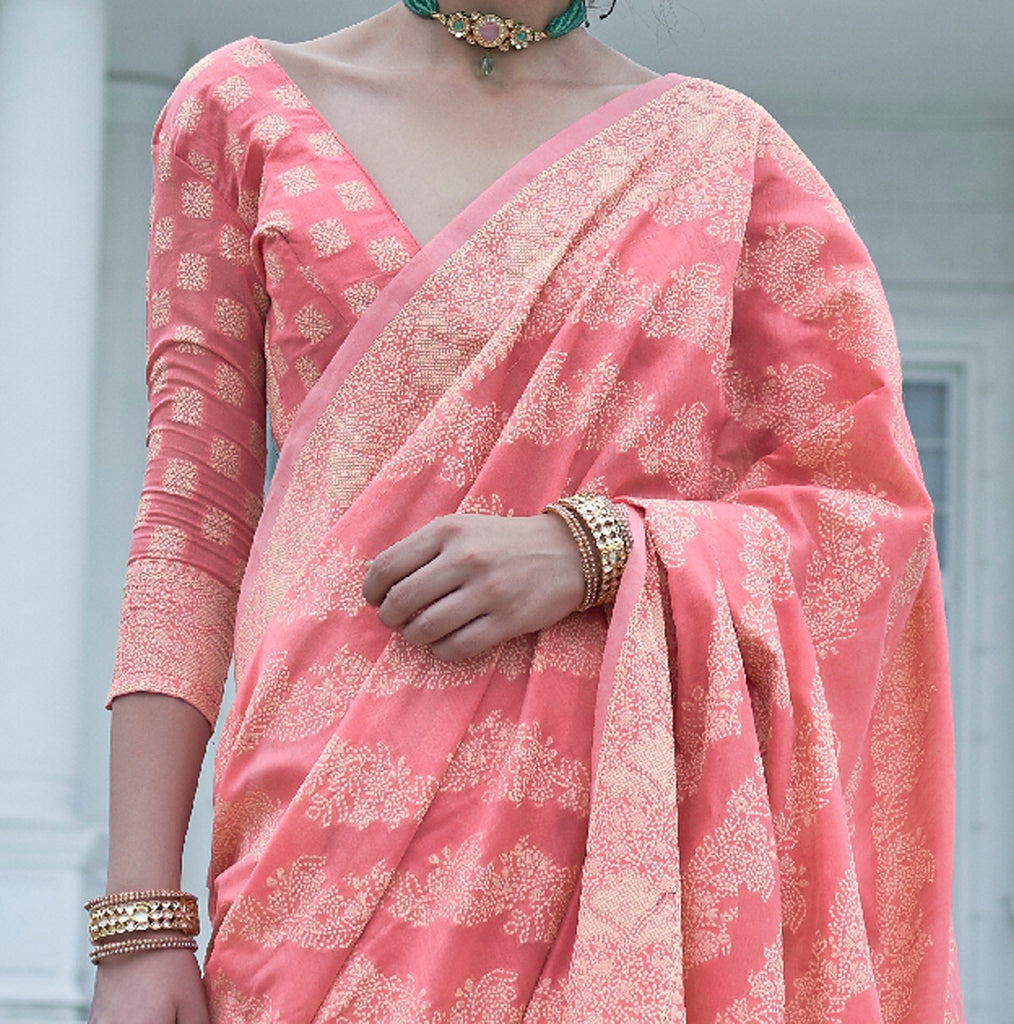 Coral Pink Designer Heavy Embroidered Chikankari Party Wear Saree-Saira's Boutique