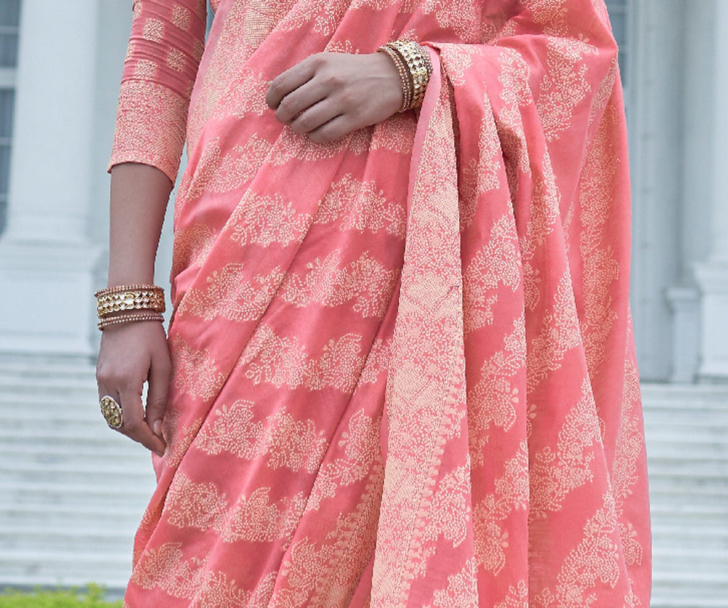 Coral Pink Designer Heavy Embroidered Chikankari Party Wear Saree-Saira's Boutique