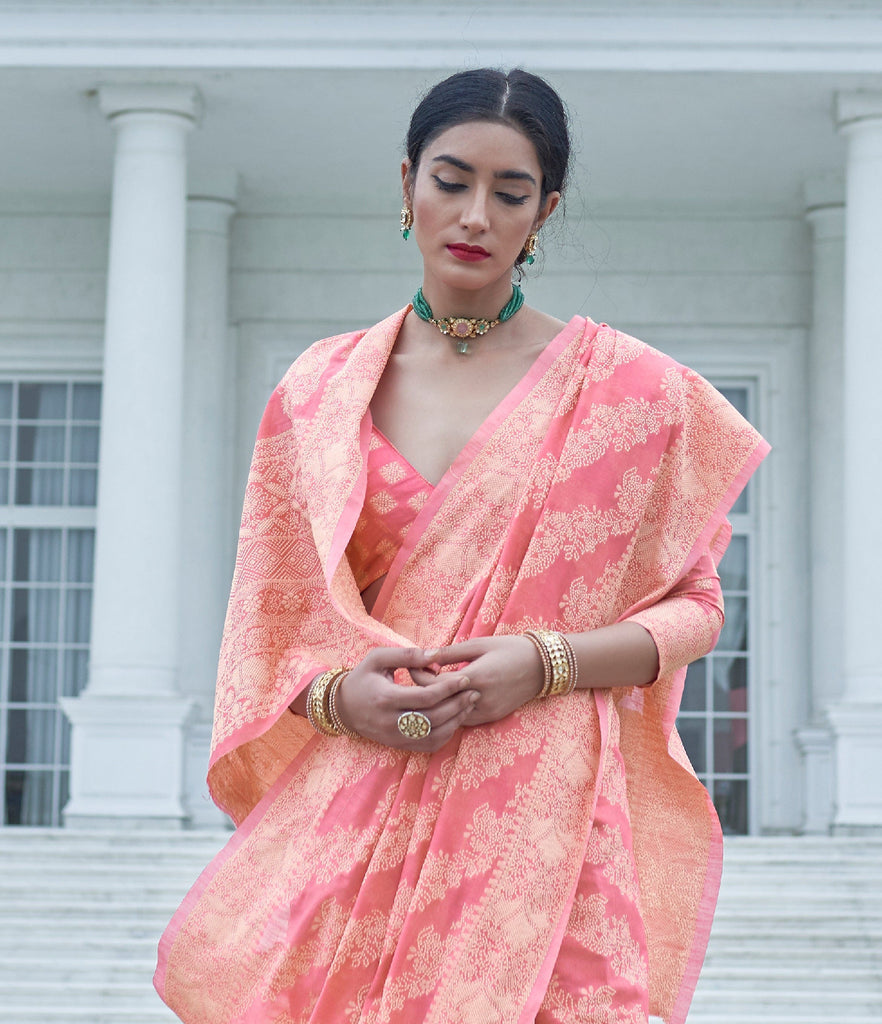 Coral Pink Designer Heavy Embroidered Chikankari Party Wear Saree-Saira's Boutique