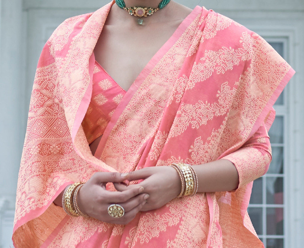 Coral Pink Designer Heavy Embroidered Chikankari Party Wear Saree-Saira's Boutique