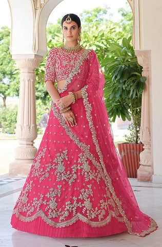 Dusty Pink Designer Heavy Embroidered Wedding & Bridal Lehenga