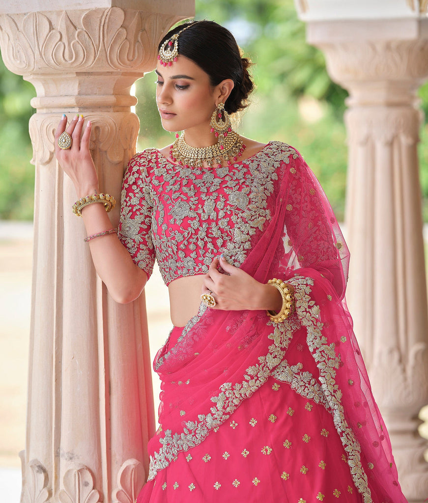 Cranberry Pink Designer Heavy Embroidered Bridal Lehenga-Saira's Boutique