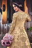 Cream Beige Designer Embroidered Satin Bridal Anarkali Gown-Saira's Boutique