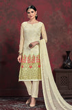 Cream & Green Designer Embroidered Chiffon Party Wear Pant Suit-Saira's Boutique