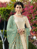 Cream & Green Designer Embroidered Jacquard Churidar Suit-Saira's Boutique