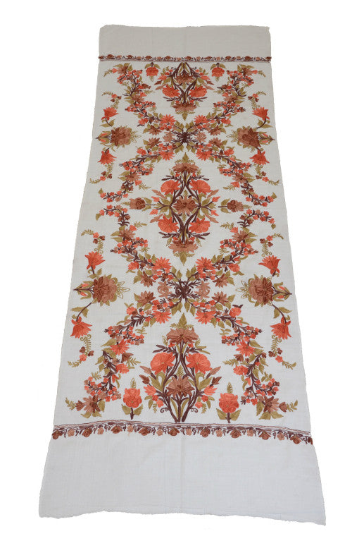 White Pure Pashmina Hand Embroidered Kashmiri Shawl-Saira's Boutique