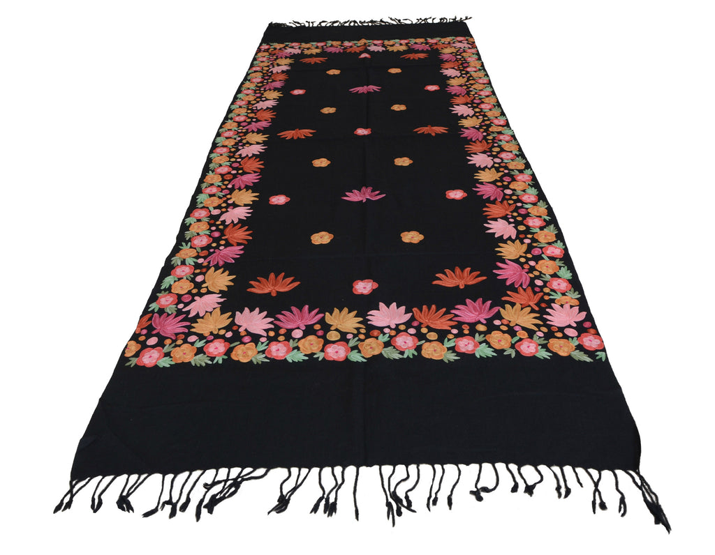 Black Pure Pashmina Hand Embroidered Kashmiri Shawl-Saira's Boutique