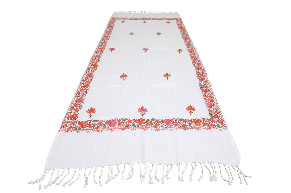 Gorgeous White Pure Pashmina Hand Embroidered Kashmiri Shawl-Saira's Boutique