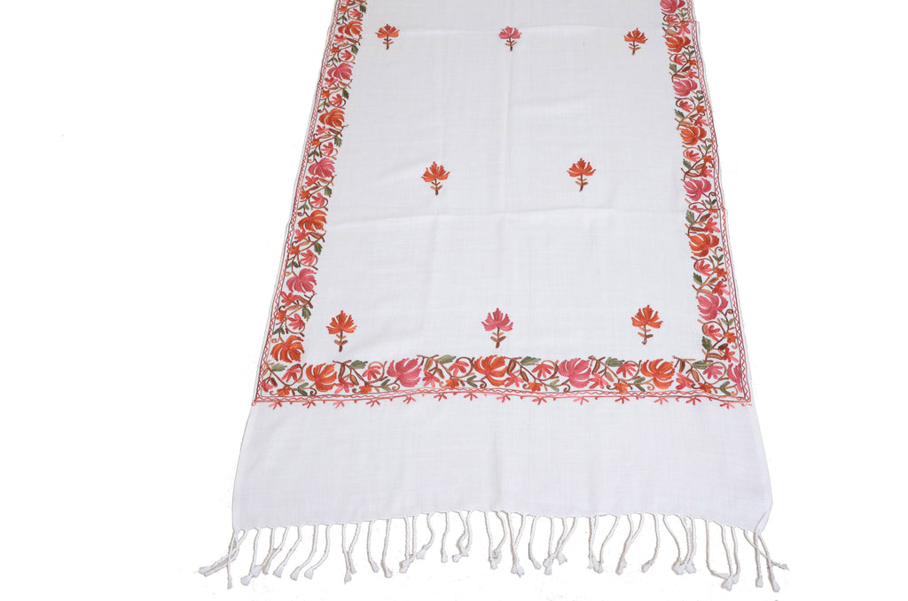 Gorgeous White Pure Pashmina Hand Embroidered Kashmiri Shawl-Saira's Boutique