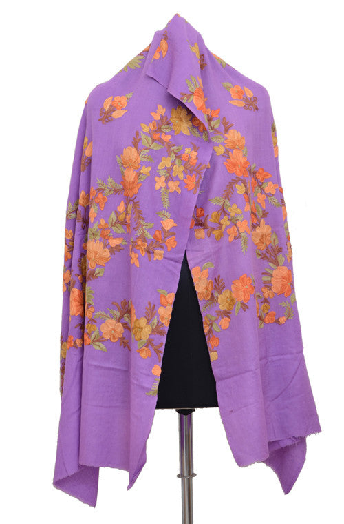 Lavender Pure Pashmina Hand Embroidered Kashmiri Shawl-Saira's Boutique