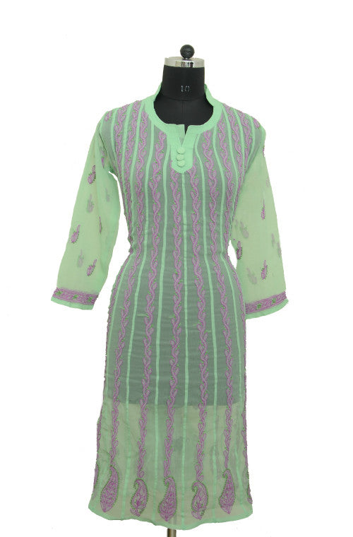 Sea Green Georgette Anarkali with Chikankari Resham Embroidery-Saira's Boutique