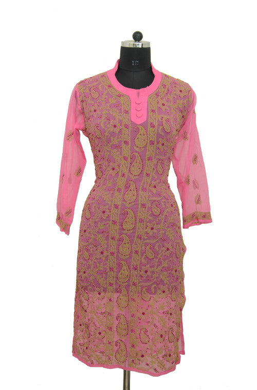 My budget store - Pastel Baby pink georgette Kurti all over tiny sequence  silver patch To purchase Visit our website www.mybudgetstore.in/collections/ kurti Cash on delivery available across India Any queries please connect us