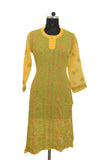 Green Yellow Long Georgette Kurti with Chikankari Embroidery-Saira's Boutique