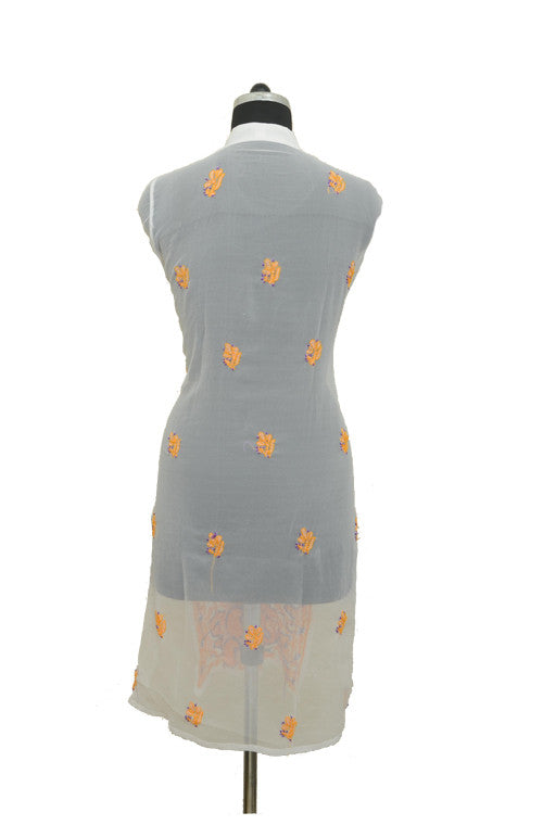 White Orange Long Georgette Kurti with Chikankari Embroidery-Saira's Boutique