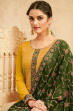 Daffodil Yellow & Army Green Designer Embroidered Pant Suit-Saira's Boutique