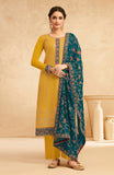 Daffodil Yellow & Sherpa Blue Designer Embroidered Pant Suit-Saira's Boutique