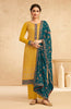Daffodil Yellow & Sherpa Blue Designer Embroidered Pant Suit-Saira's Boutique