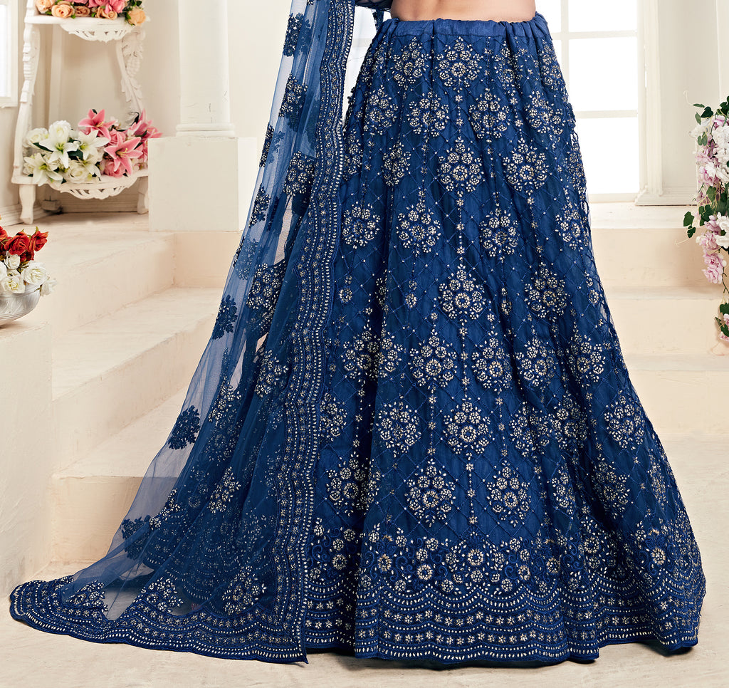 Dark Blue Designer Heavy Embroidered Bridal Lehenga-Saira's Boutique