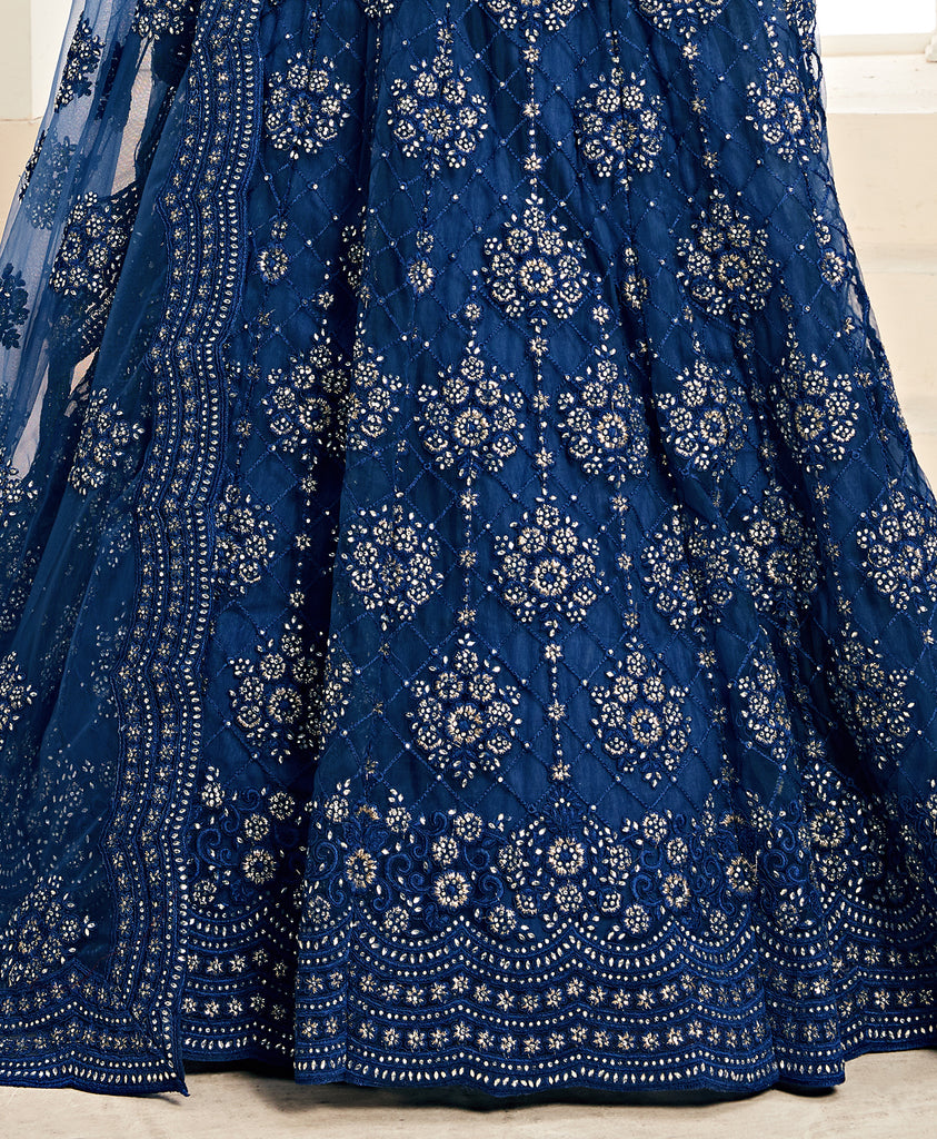 Dark Blue Designer Heavy Embroidered Bridal Lehenga-Saira's Boutique