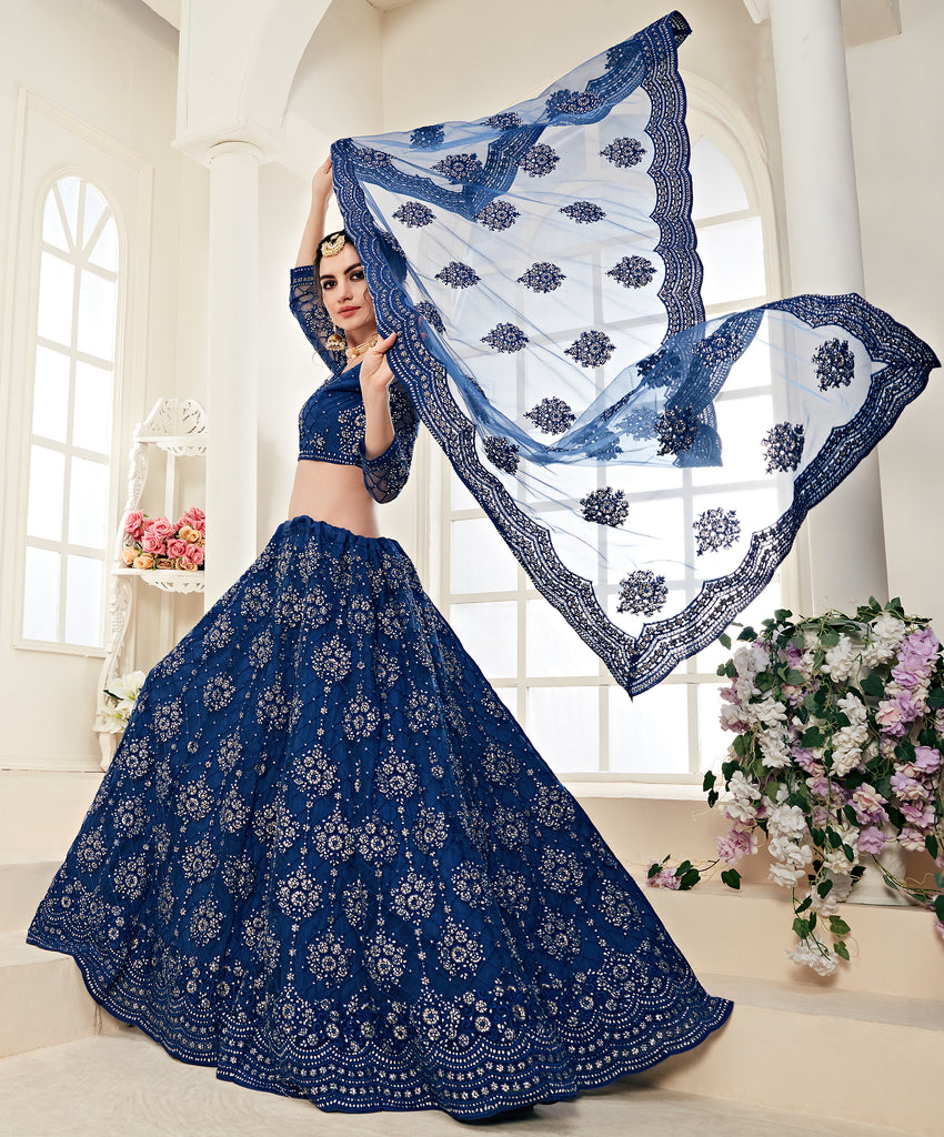 Dark Blue Designer Heavy Embroidered Bridal Lehenga-Saira's Boutique