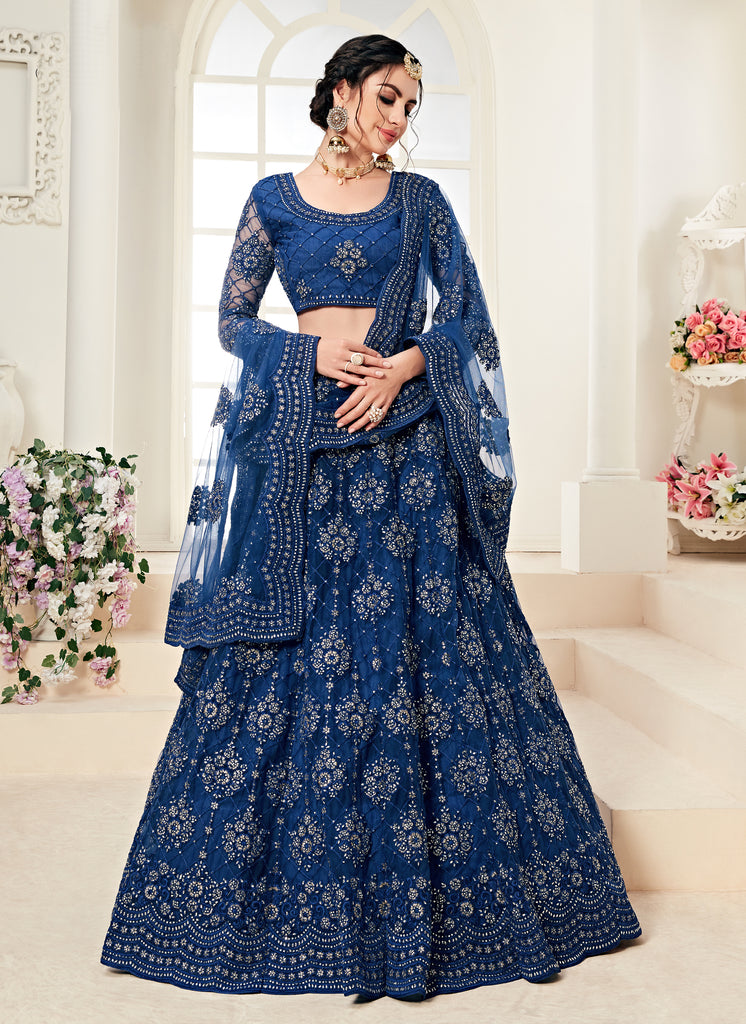 Dark Blue Designer Heavy Embroidered Bridal Lehenga-Saira's Boutique