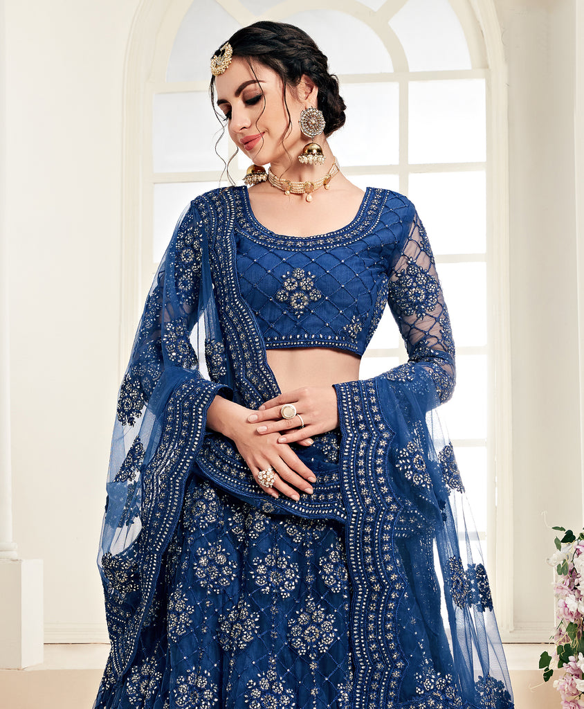 Dark Blue Designer Heavy Embroidered Bridal Lehenga-Saira's Boutique