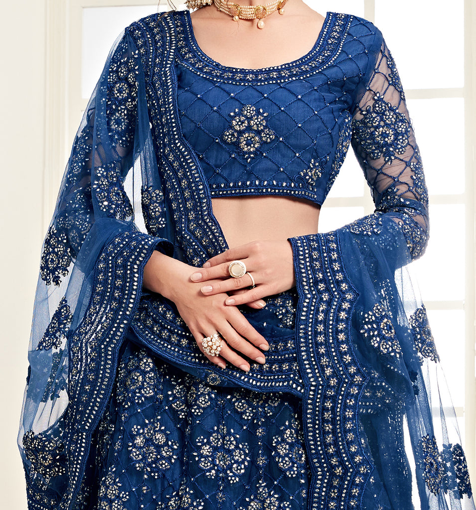 Dark Blue Designer Heavy Embroidered Bridal Lehenga-Saira's Boutique