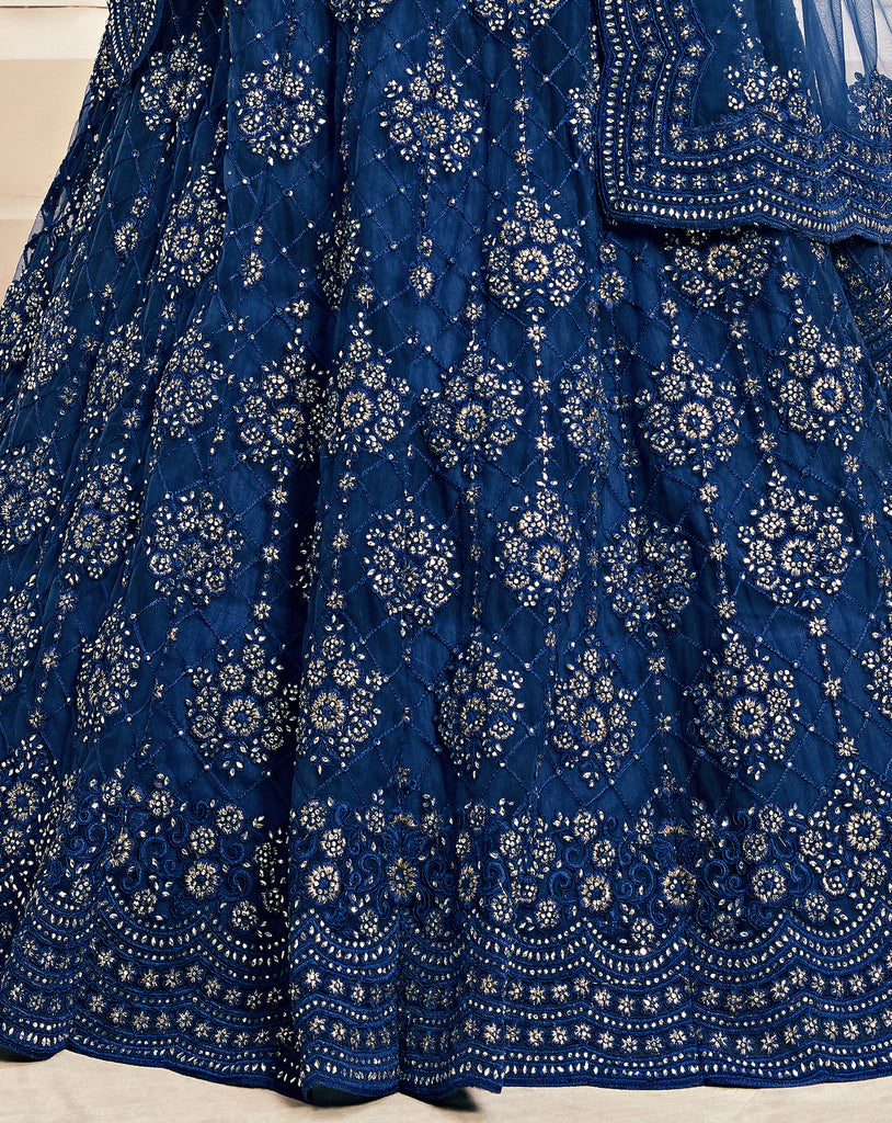 Dark Blue Designer Heavy Embroidered Bridal Lehenga-Saira's Boutique