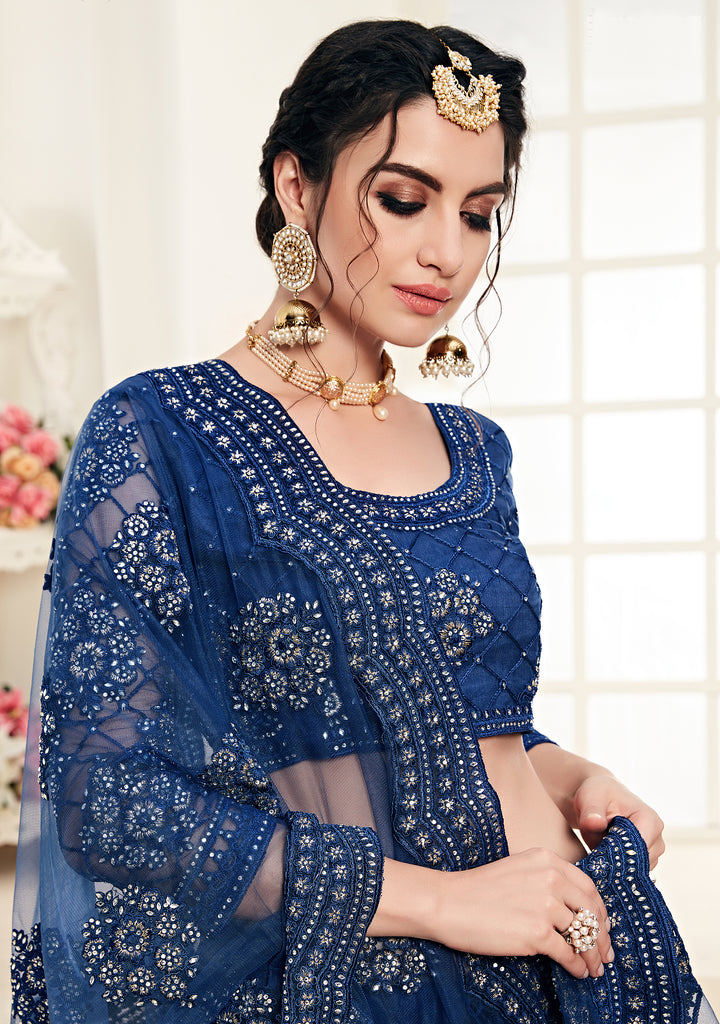 Dark Blue Designer Heavy Embroidered Bridal Lehenga-Saira's Boutique