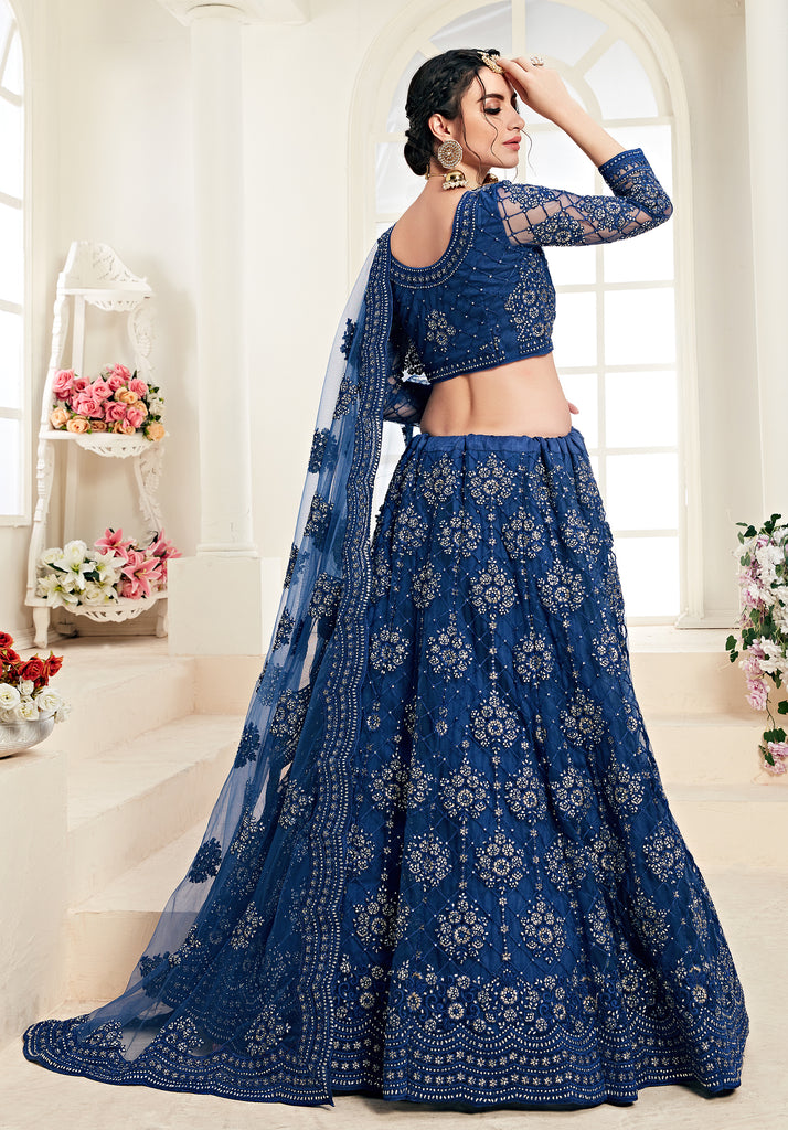 Dark Blue Designer Heavy Embroidered Bridal Lehenga-Saira's Boutique