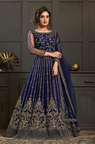 Smokey Taupe Designer Heavy Embroidered Georgette Bridal Anarkali Gown