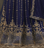 Dark Cobalt Blue Designer Heavy Embroidered Wedding Anarkali Gown-Saira's Boutique