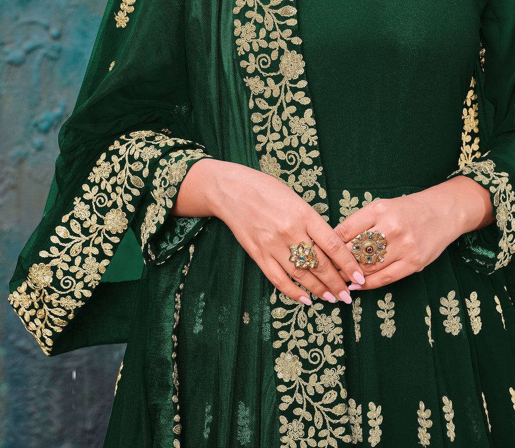 Dark Green Designer Embroidered Georgette Anarkali Suit-Saira's Boutique