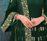 Dark Green Designer Embroidered Georgette Anarkali Suit-Saira's Boutique
