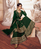 Dark Green Designer Embroidered Georgette Sharara Suit-Saira's Boutique