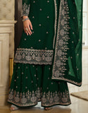 Dark Green Designer Embroidered Georgette Wedding Sharara Suit-Saira's Boutique