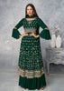 Dark Green Designer Embroidered Peplum Style Sharara Suit-Saira's Boutique